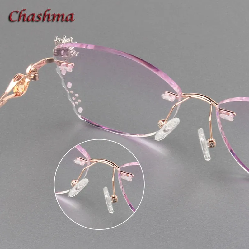 Chashma Ochki Women's Rimless Butterfly Titanium Eyeglasses Gradient Tint Lenses 88301