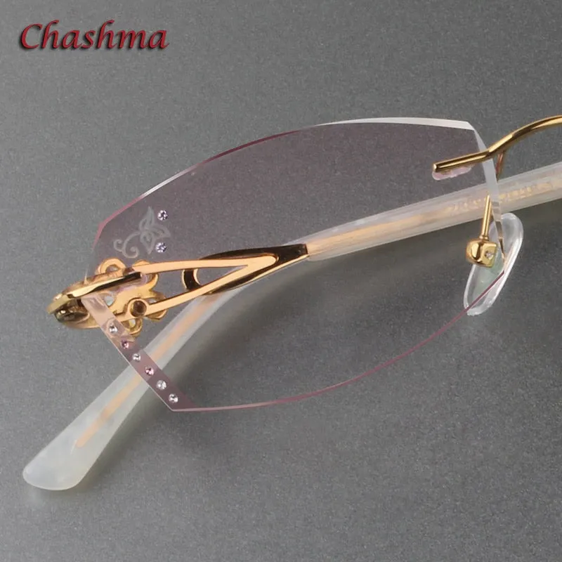 Chashma Ochki Women's Rimless Oval Rectangle Titanium Eyeglasses 2889c Tinted Lenses