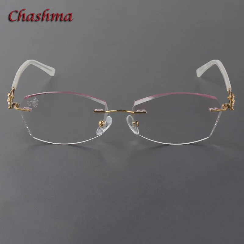 Chashma Ochki Women's Rimless Oval Rectangle Titanium Eyeglasses 2889c Tinted Lenses