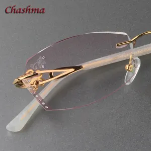 Chashma Ochki Women's Rimless Oval Rectangle Titanium Eyeglasses 2889c Tinted Lenses