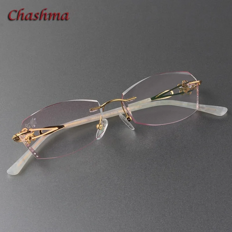 Chashma Ochki Women's Rimless Oval Rectangle Titanium Eyeglasses 2889c Tinted Lenses