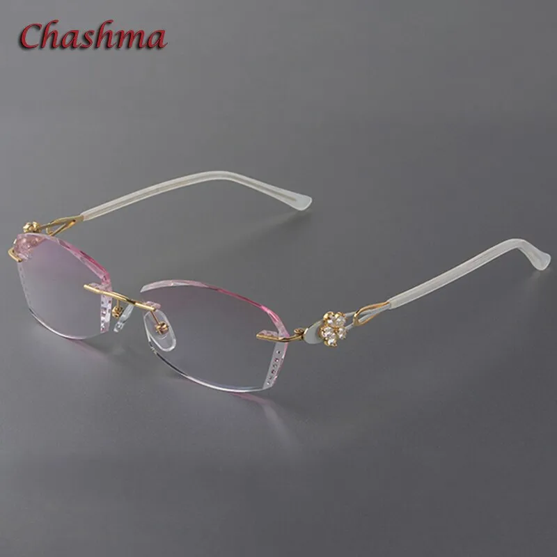 Chashma Ochki Women's Rimless Oval Rectangle Titanium Eyeglasses 2889c Tinted Lenses