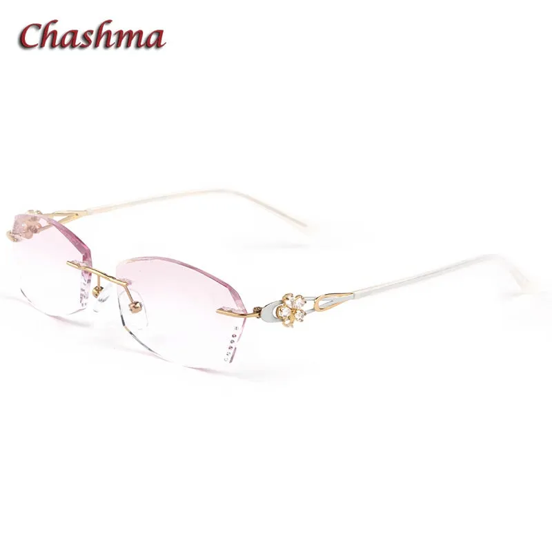 Chashma Ochki Women's Rimless Oval Rectangle Titanium Eyeglasses 2889c Tinted Lenses