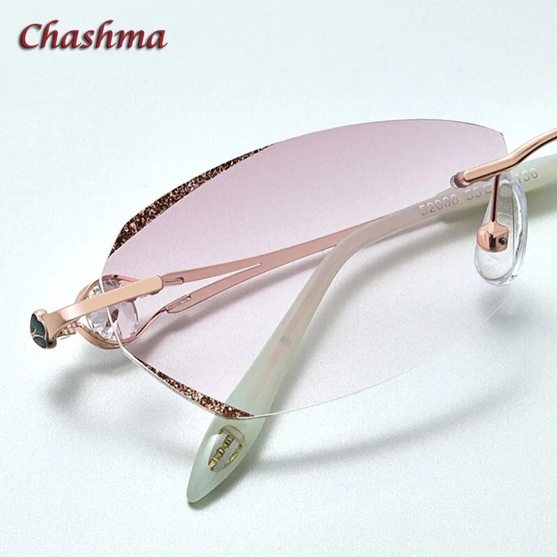 Chashma Ochki Women's Rimless Oval Rectangle Titanium Eyeglasses 52006