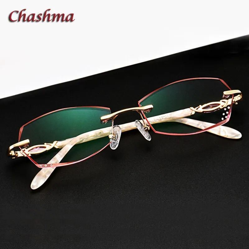 Chashma Ochki Women's Rimless Oval Square Titanium Eyeglasses Tinted Lenses E031