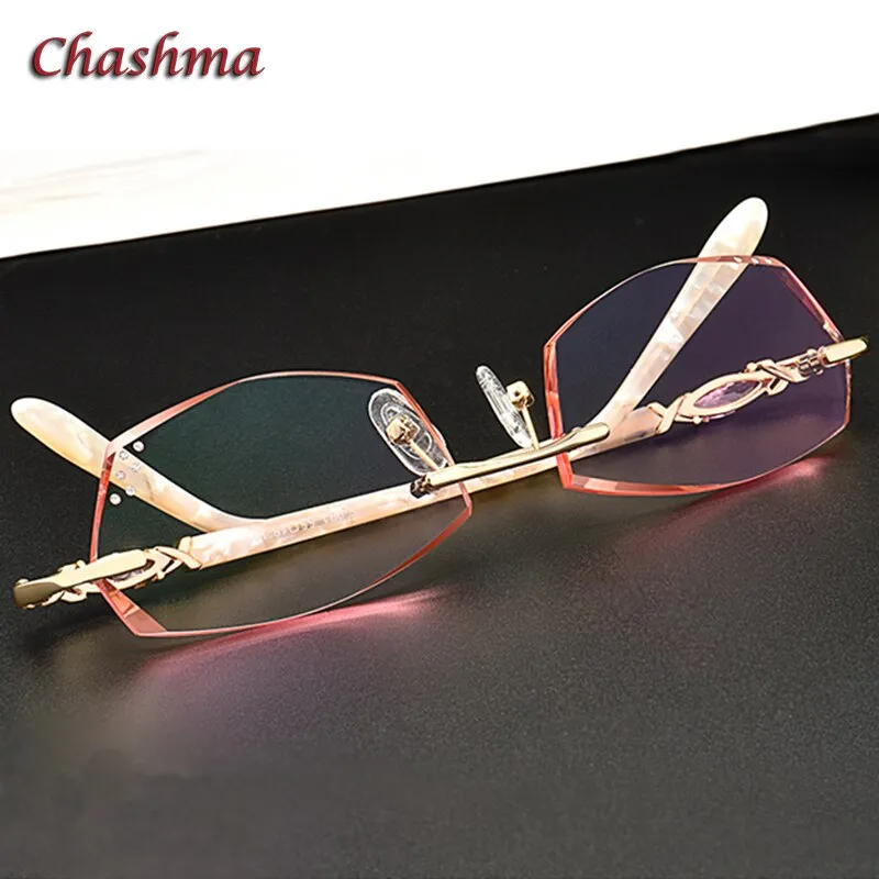 Chashma Ochki Women's Rimless Oval Square Titanium Eyeglasses Tinted Lenses E031