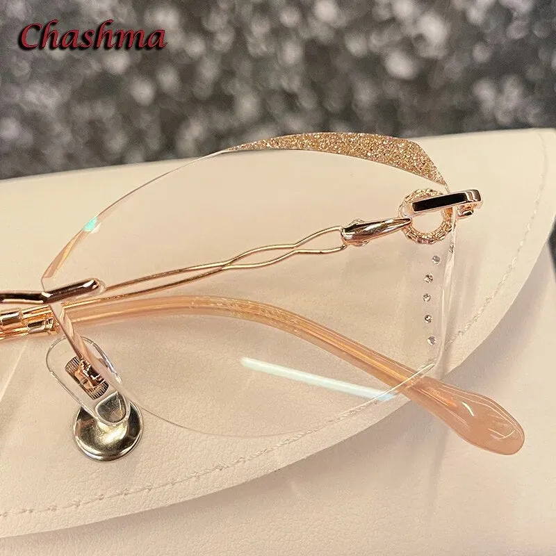 Chashma Ochki Women's Rimless Oval Titanium Glitter Edge Eyeglasses 8884