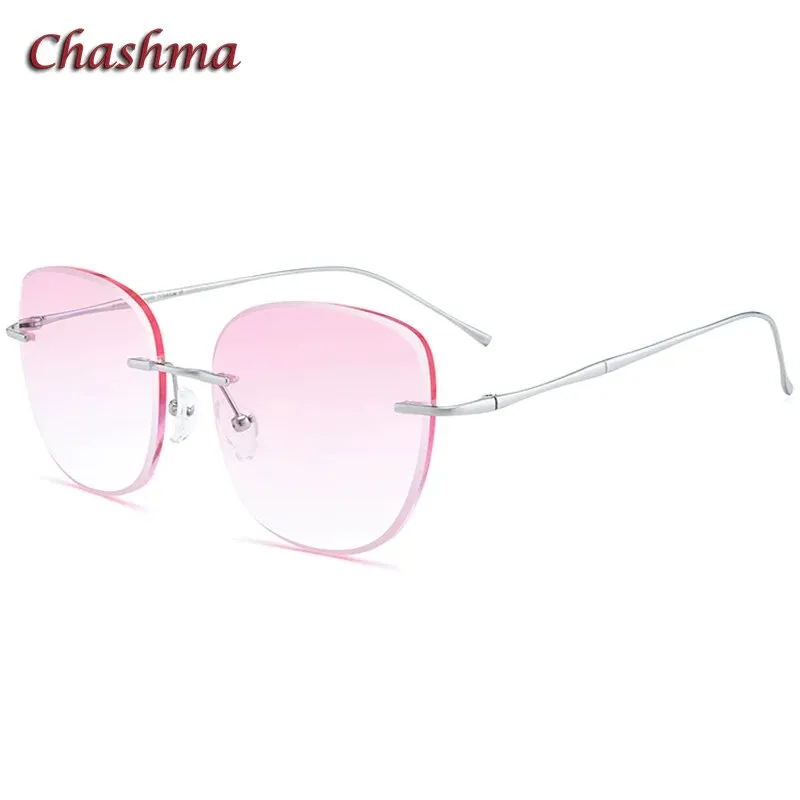 Chashma Ochki Women's Rimless Oversized Square Titanium Eyeglasses 63219 Tinted