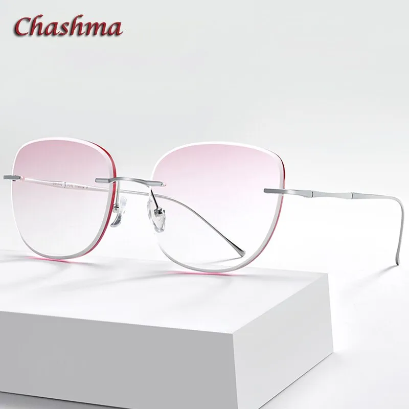 Chashma Ochki Women's Rimless Oversized Square Titanium Eyeglasses 63219 Tinted