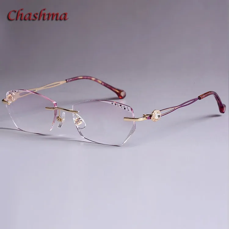 Chashma Ochki Women's Rimless Square Alloy Eyeglasses Gradient Tinted Demo Lenses 8101