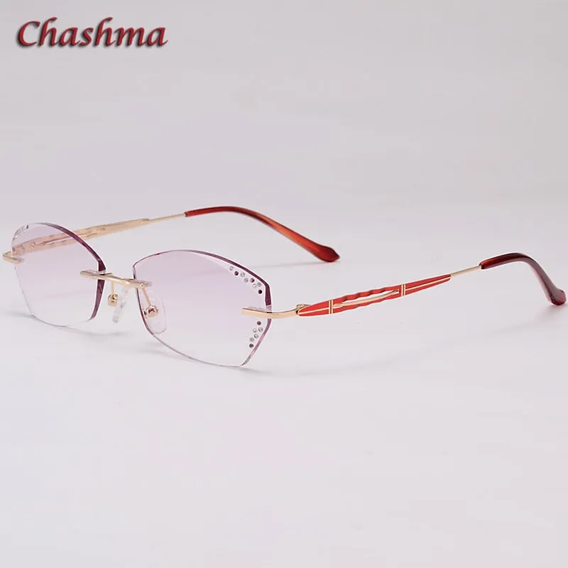 Chashma Ochki Women's Rimless Square Oval Titanium Eyeglasses Tinted Demo Lenses 1043