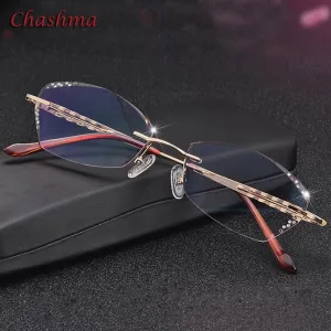 Chashma Ochki Women's Rimless Square Oval Titanium Eyeglasses Tinted Demo Lenses 1043