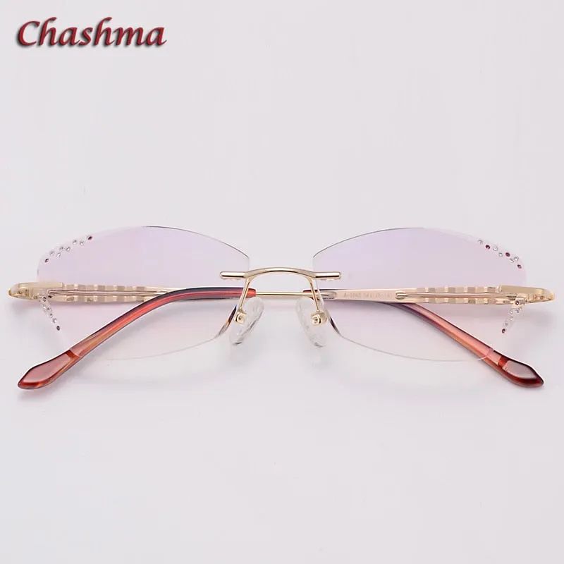 Chashma Ochki Women's Rimless Square Oval Titanium Eyeglasses Tinted Demo Lenses 1043