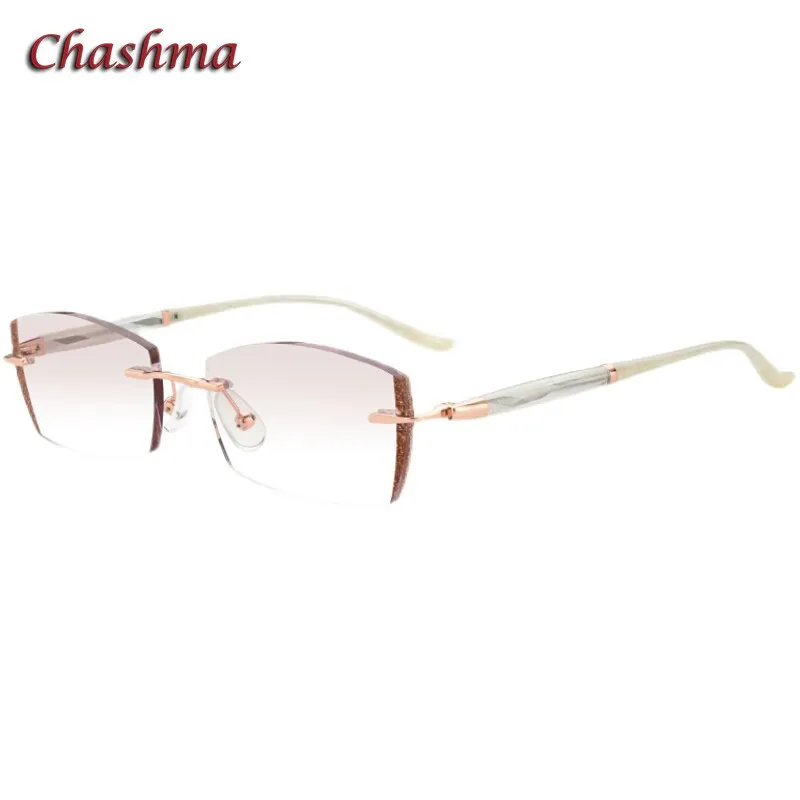 Chashma Ochki Women's Rimless Square Titanium Eyeglasses Tinted Lenses 52025