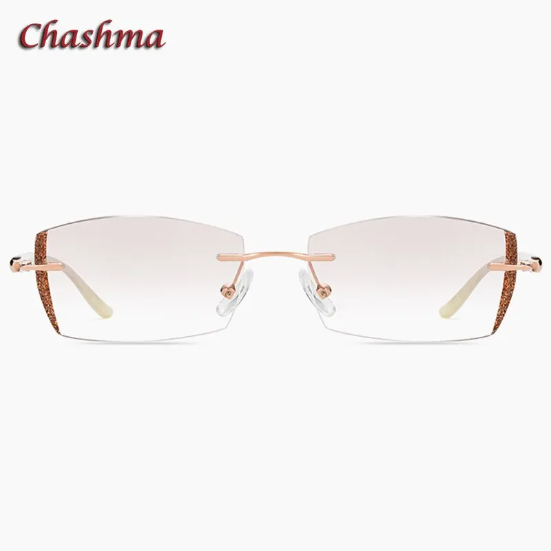 Chashma Ochki Women's Rimless Square Titanium Eyeglasses Tinted Lenses 52025