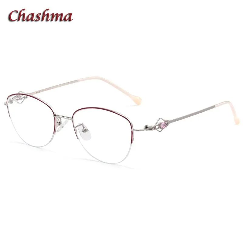 Chashma Ochki Women's Semi Rim Square Cat Eye Stainless Steel Eyeglasses 8025