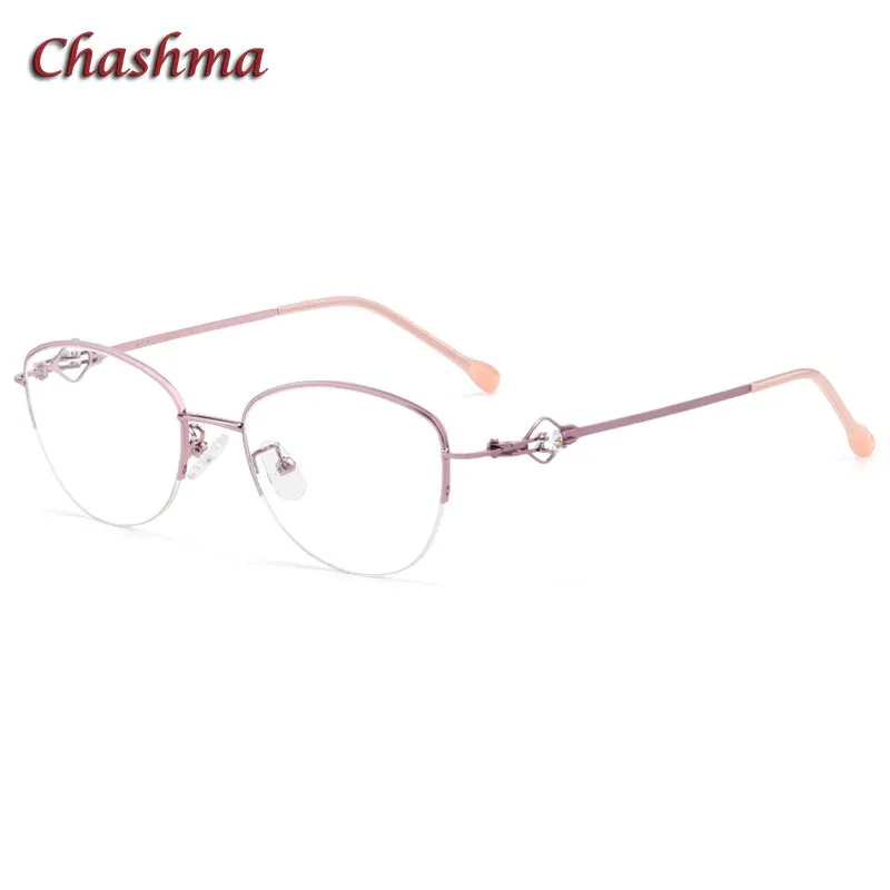 Chashma Ochki Women's Semi Rim Square Cat Eye Stainless Steel Eyeglasses 8025