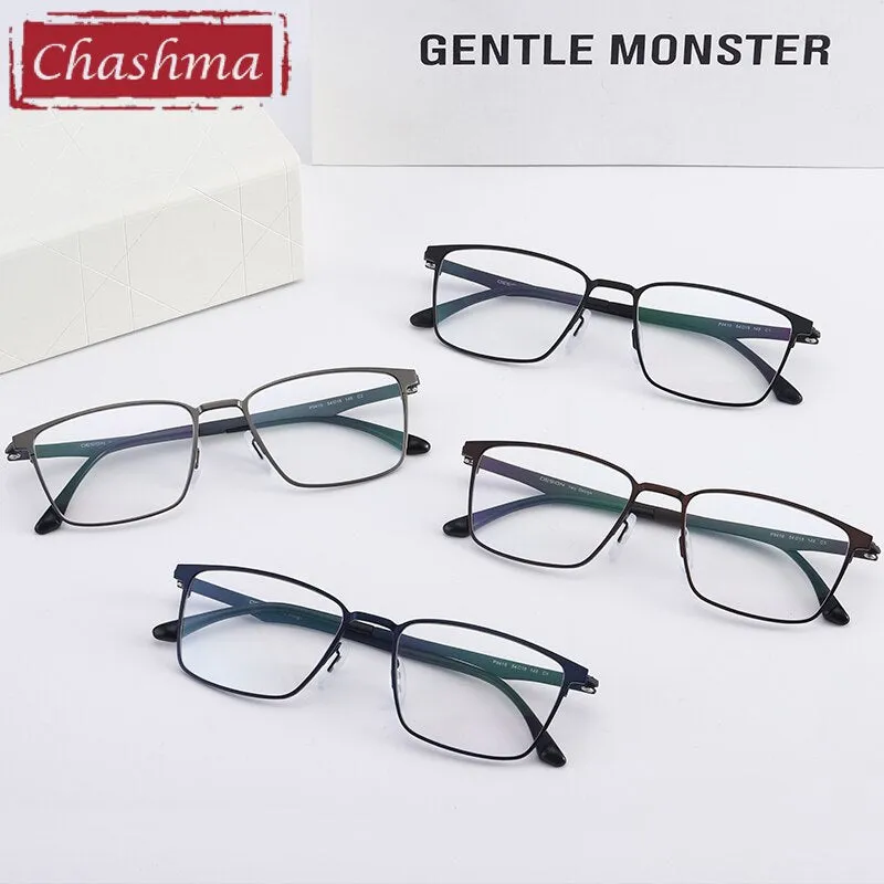 Chashma Ottica Men's Full Rim Large Square Stainless Steel Eyeglasses 9410