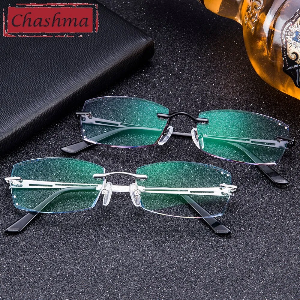 Chashma Ottica Men's Rimless Rectangle Titanium Eyeglasses Tinted Lenses 8146