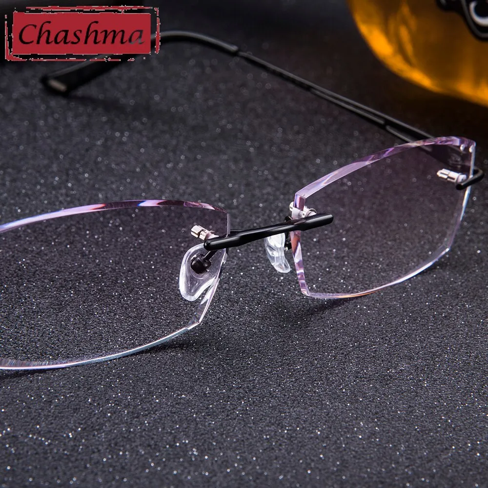 Chashma Ottica Men's Rimless Rectangle Titanium Eyeglasses Tinted Lenses 8146