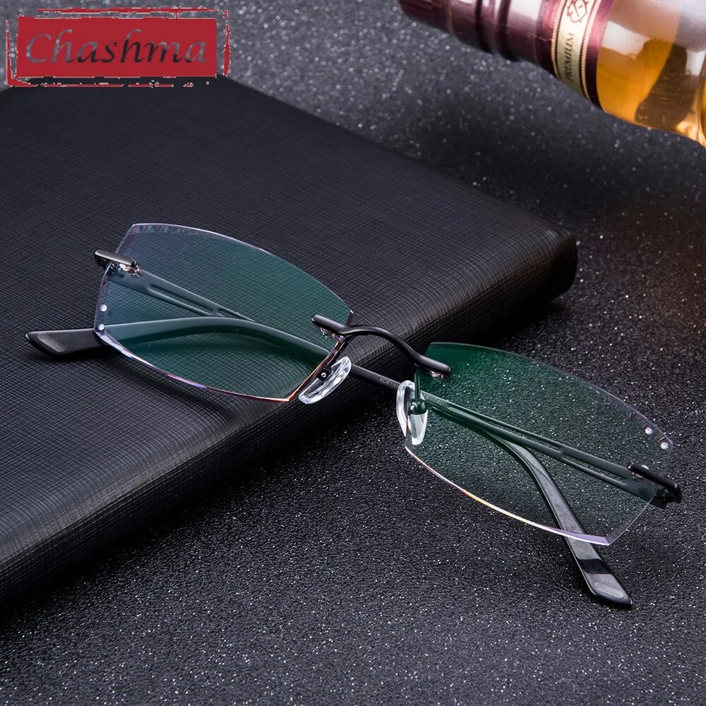 Chashma Ottica Men's Rimless Rectangle Titanium Eyeglasses Tinted Lenses 8146