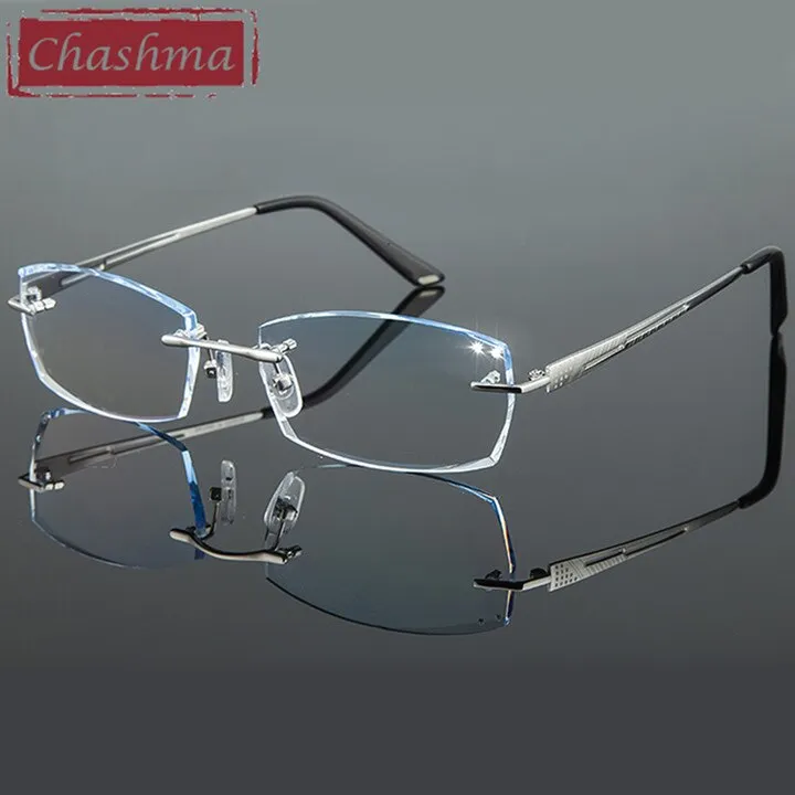 Chashma Ottica Men's Rimless Rectangle Titanium Eyeglasses Tinted Lenses 8146