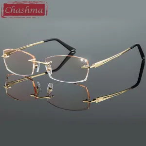 Chashma Ottica Men's Rimless Rectangle Titanium Eyeglasses Tinted Lenses 8146