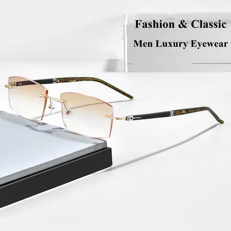 Chashma Ottica Men's Rimless Square Titainum Eyeglasses Tinted Lenses 52056