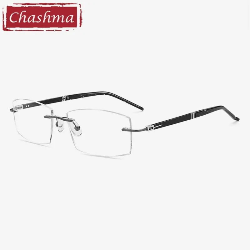 Chashma Ottica Men's Rimless Square Titainum Eyeglasses Tinted Lenses 52056