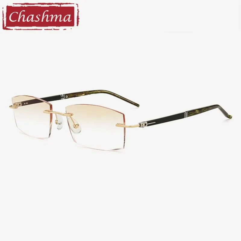 Chashma Ottica Men's Rimless Square Titainum Eyeglasses Tinted Lenses 52056