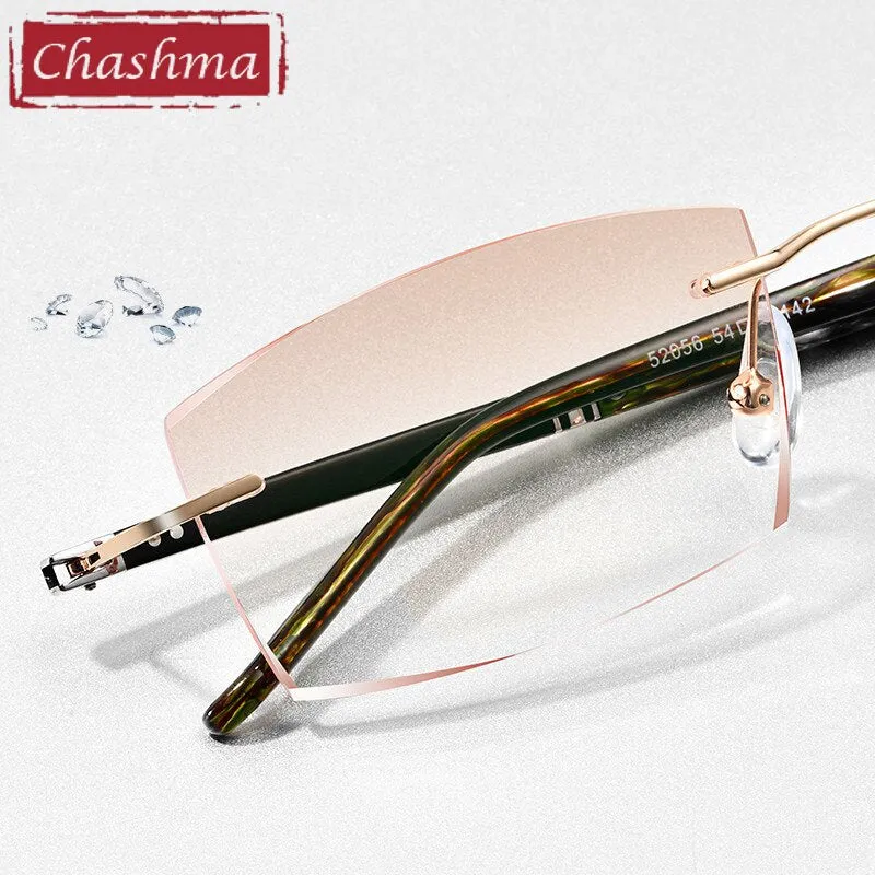 Chashma Ottica Men's Rimless Square Titainum Eyeglasses Tinted Lenses 52056