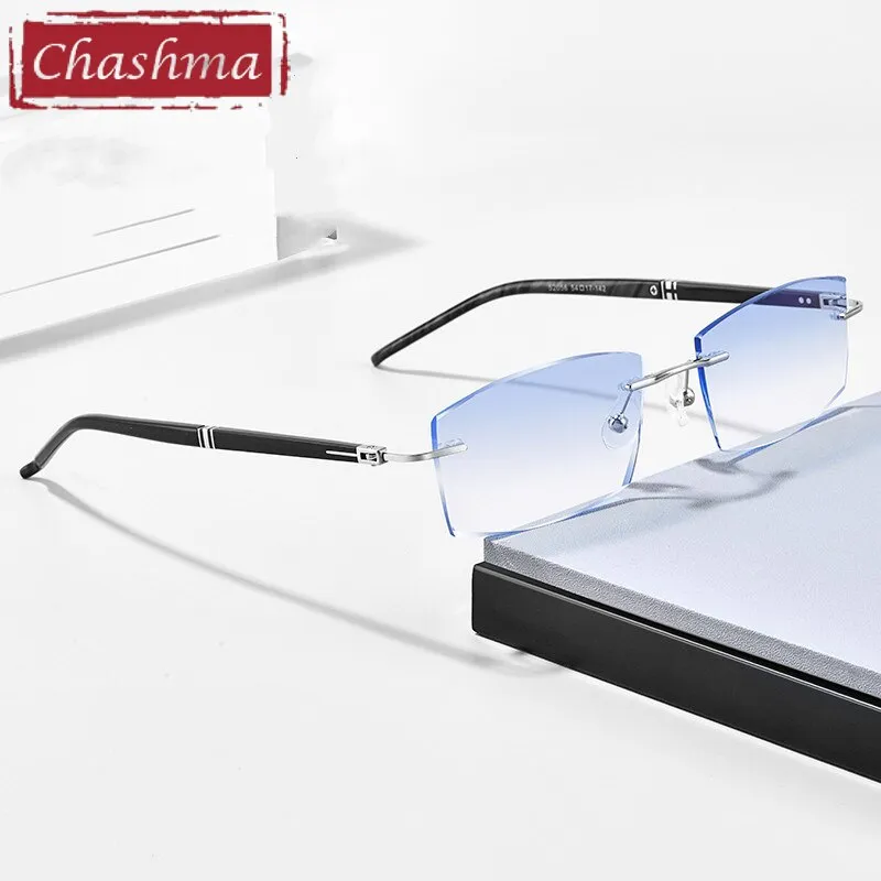 Chashma Ottica Men's Rimless Square Titainum Eyeglasses Tinted Lenses 52056