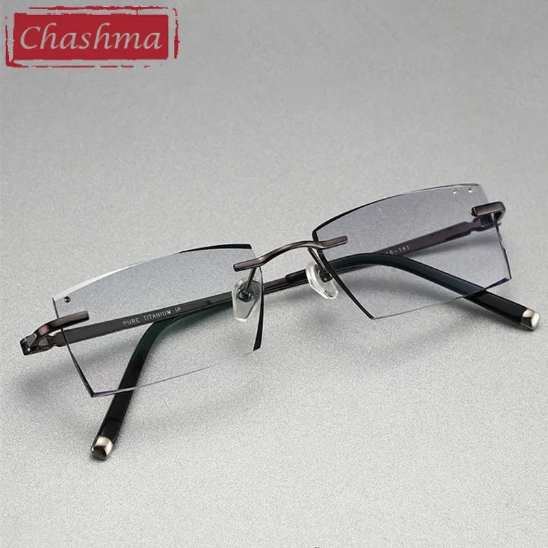 Chashma Ottica Men's Rimless Square Titanium Eyeglasses Tint Lenses 9090