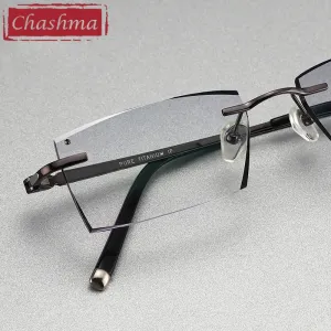 Chashma Ottica Men's Rimless Square Titanium Eyeglasses Tint Lenses 9090