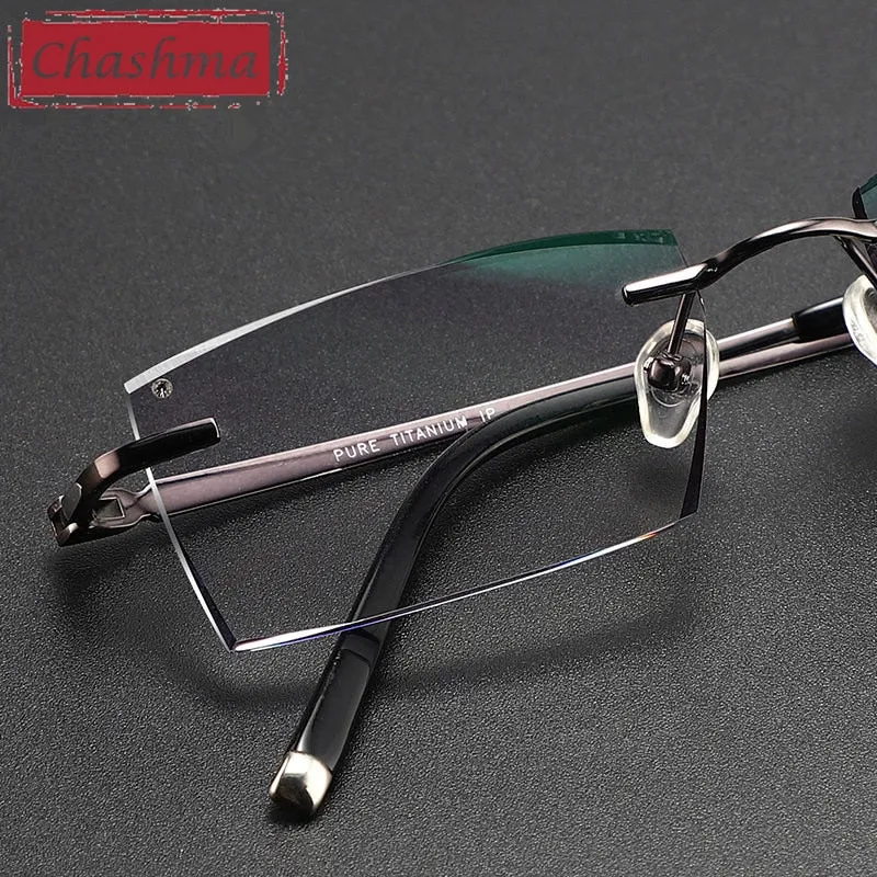 Chashma Ottica Men's Rimless Square Titanium Eyeglasses Tint Lenses 9090