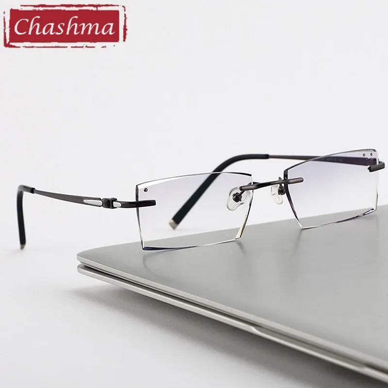 Chashma Ottica Men's Rimless Square Titanium Eyeglasses Tint Lenses 9090