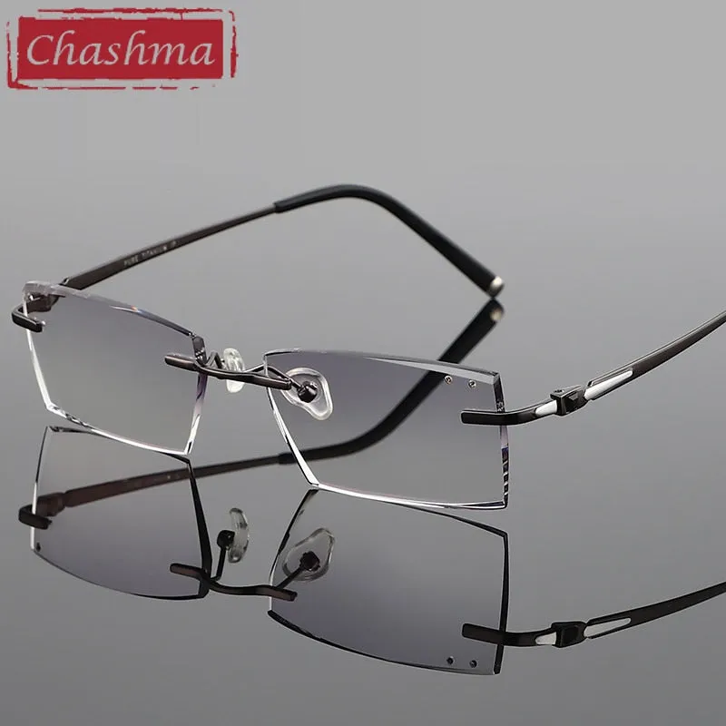 Chashma Ottica Men's Rimless Square Titanium Eyeglasses Tint Lenses 9090