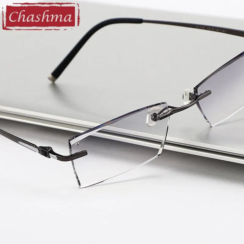 Chashma Ottica Men's Rimless Square Titanium Eyeglasses Tint Lenses 9090