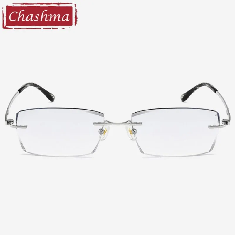 Chashma Ottica Men's Rimless Square Titanium Eyeglasses Tinted Lenses 10096