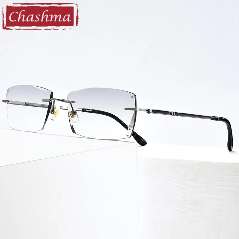 Chashma Ottica Men's Rimless Square Titanium Eyeglasses Tinted Lenses 10096