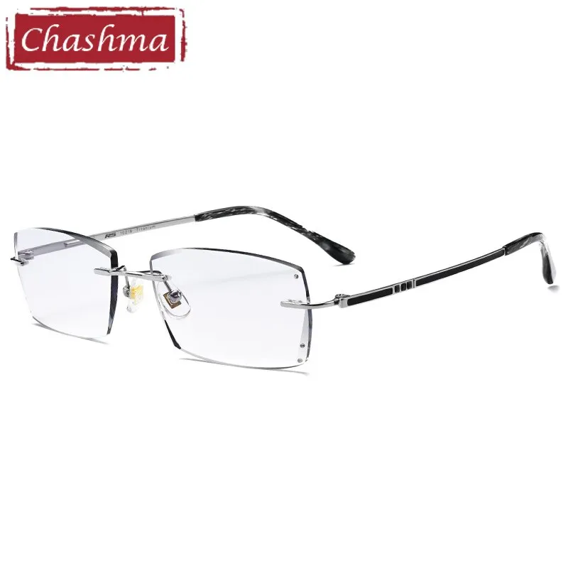 Chashma Ottica Men's Rimless Square Titanium Eyeglasses Tinted Lenses 10096