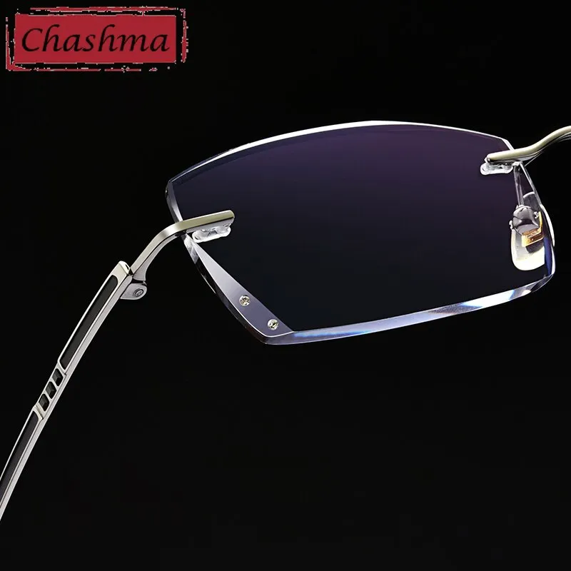 Chashma Ottica Men's Rimless Square Titanium Eyeglasses Tinted Lenses 10096