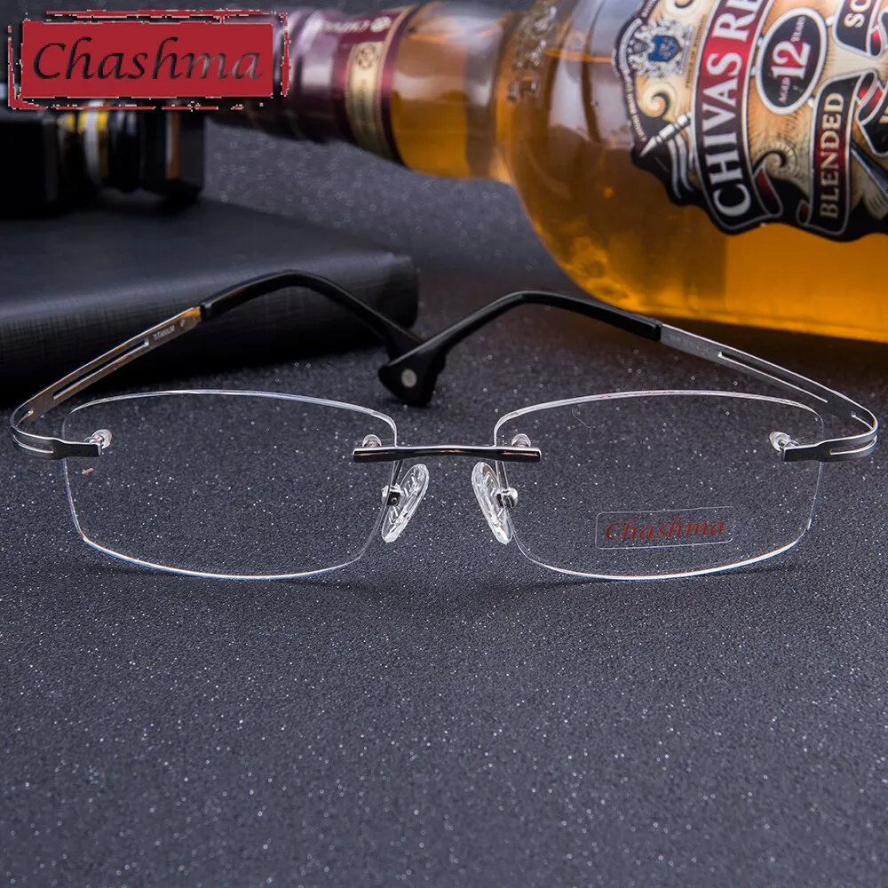 Chashma Ottica Men's Rimless Wide Square Titanium Eyeglasses Ch9039