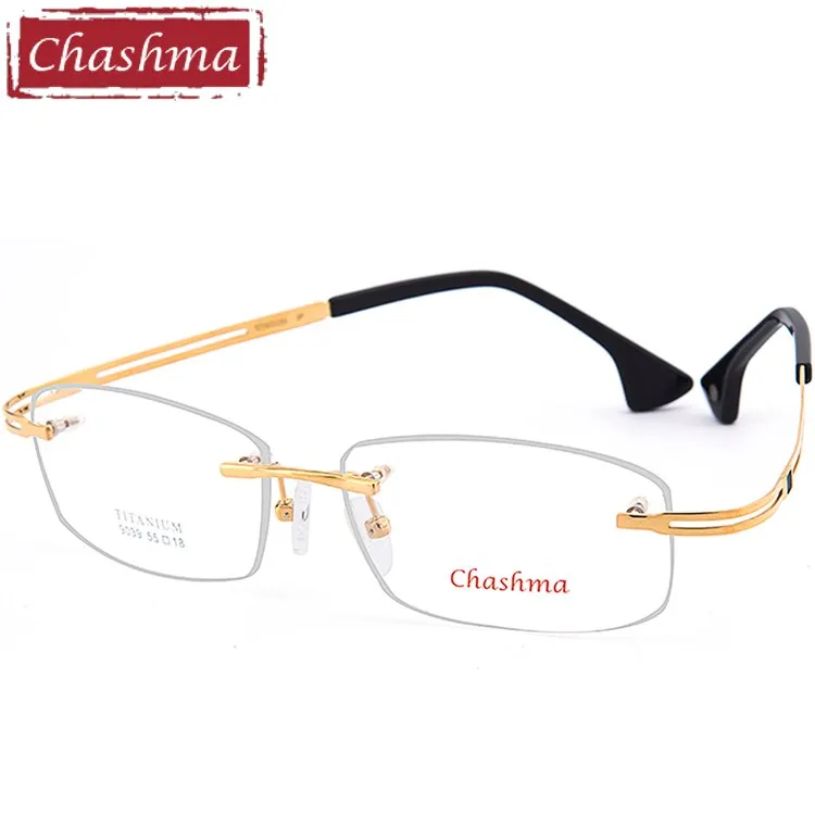 Chashma Ottica Men's Rimless Wide Square Titanium Eyeglasses Ch9039