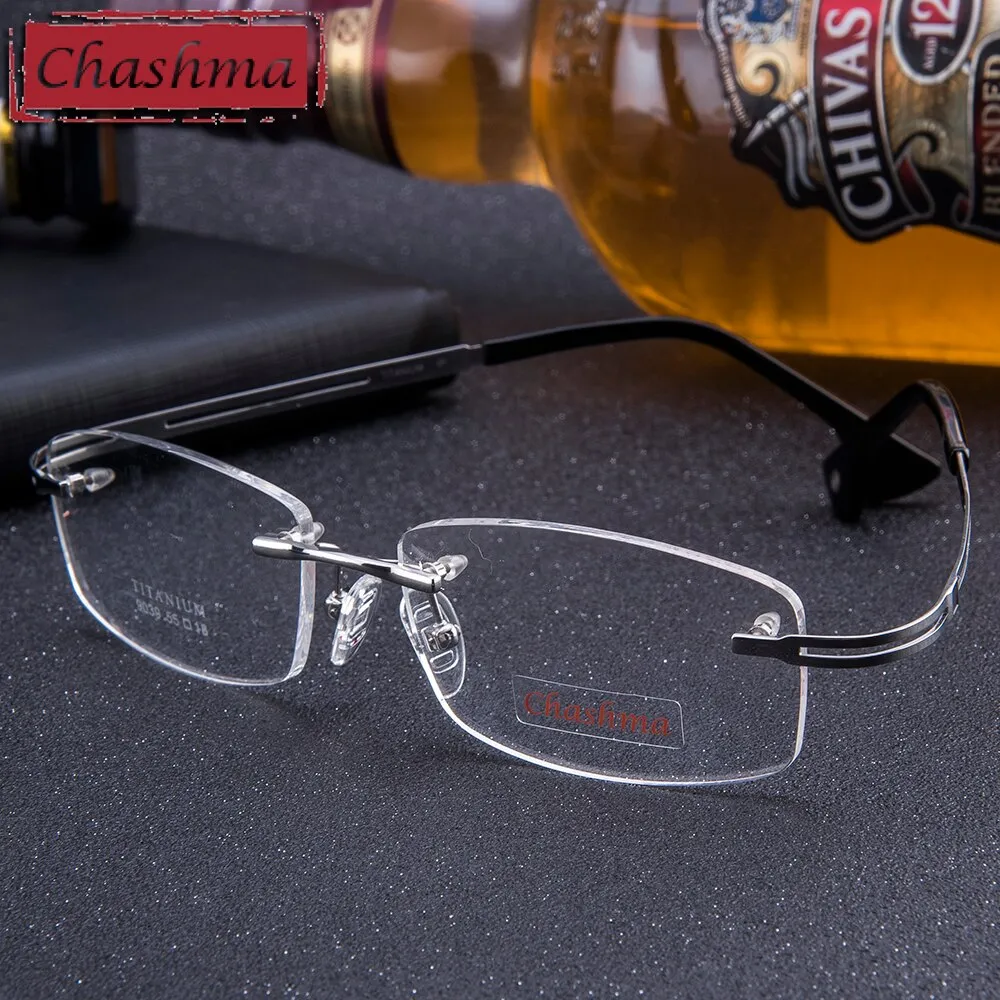 Chashma Ottica Men's Rimless Wide Square Titanium Eyeglasses Ch9039