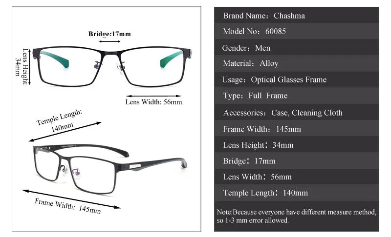 Chashma Ottica Men's Semi/Full Rim Square Alloy Eyeglasses 66071/66085