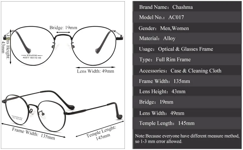 Chashma Ottica Unisex Full Rim Oval Stainless Steel Eyeglasses A017