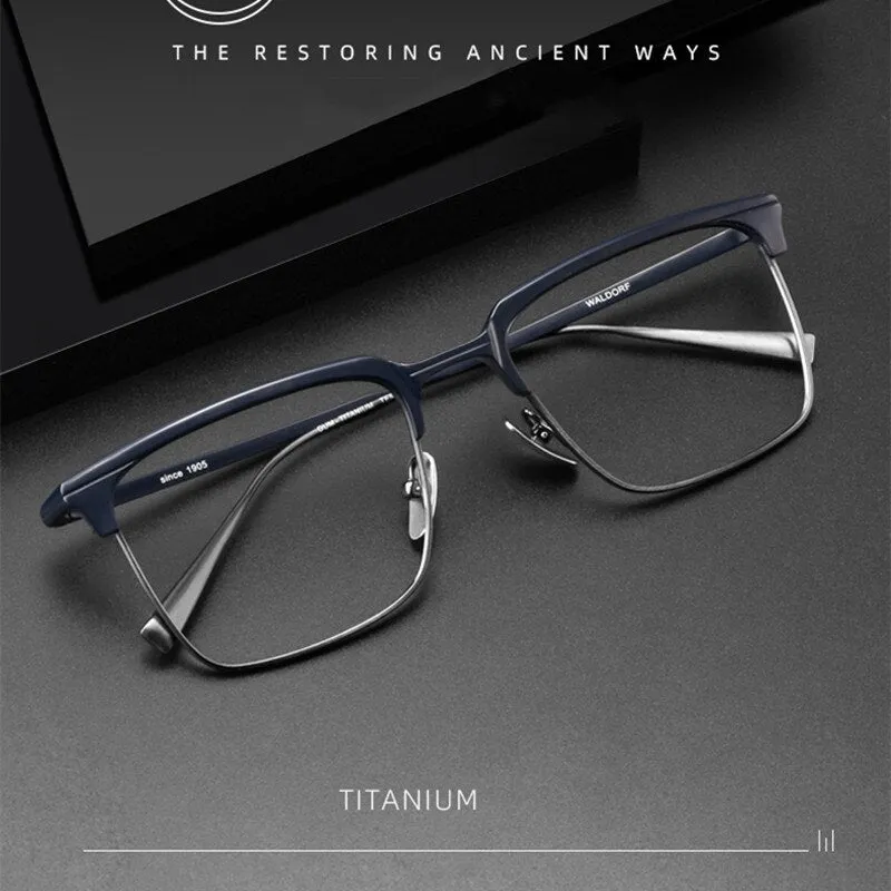 Chashma Ottica Unisex Full Rim Square Acetate Titanium Eyeglasses 1905