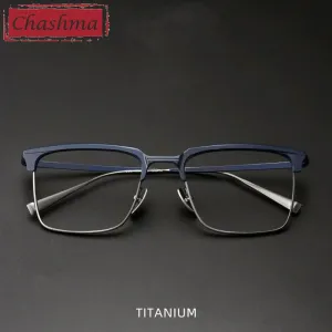 Chashma Ottica Unisex Full Rim Square Acetate Titanium Eyeglasses 1905