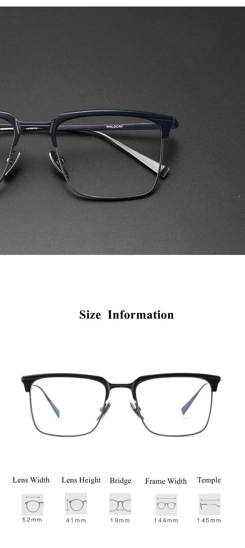 Chashma Ottica Unisex Full Rim Square Acetate Titanium Eyeglasses 1905